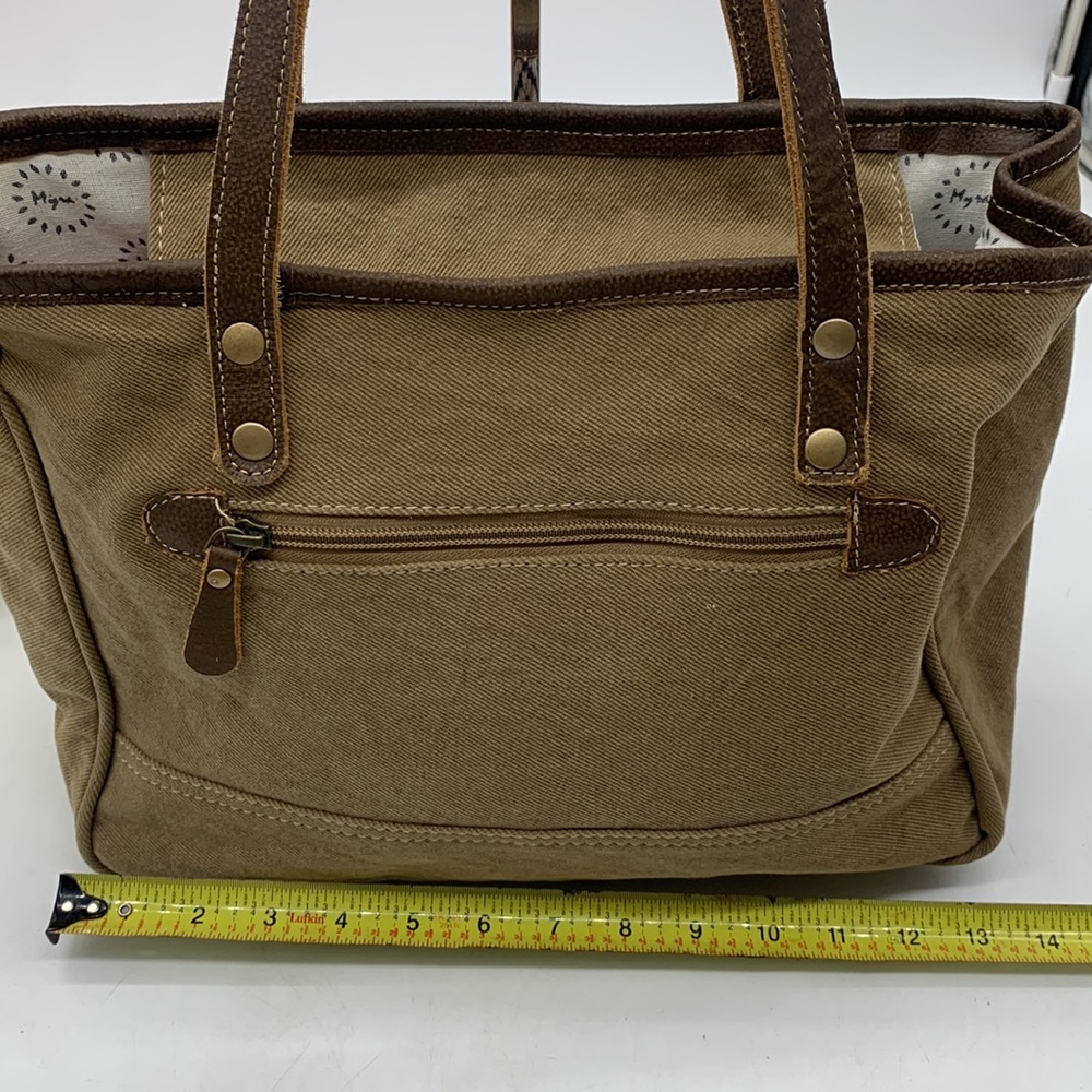 Myra Bag Brown Criss Cross Pattern Shoulder Bag Tote - Picture 10 of 15